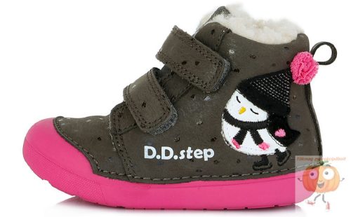 D.D.Step lány téli cipő W066-352 szürke-rózsa, pingvin mintával 23