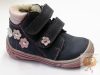 Florens műszőrmével bélelt téli nubukbőr cipő Flo-810 kék-rózsa, virág mintával 22
