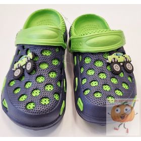 Gyerek fiú klumpa, papucs kék-zöld autó 30