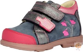 Szamos 1638-40749 supinált cipő,kék-rózsaszín, hímzett virággal 28