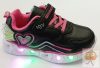Wink LED világító,villogó utcai cipő, fekete-rózsa szívecske mintával 25